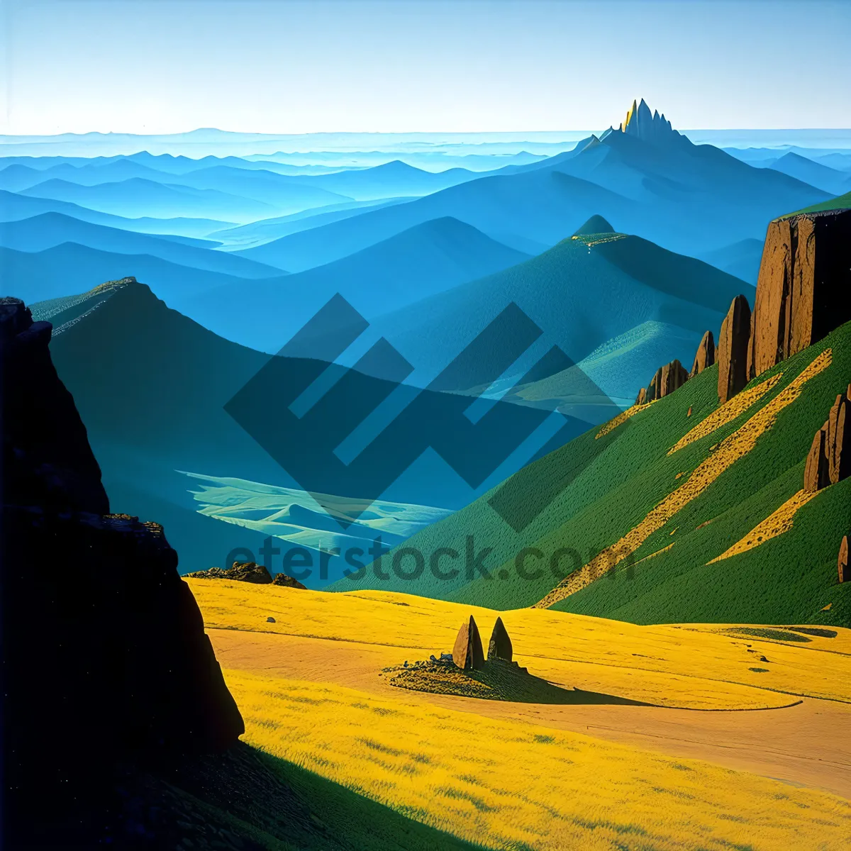 Picture of Golden Horizon: Majestic Sunset over Mountain Landscape