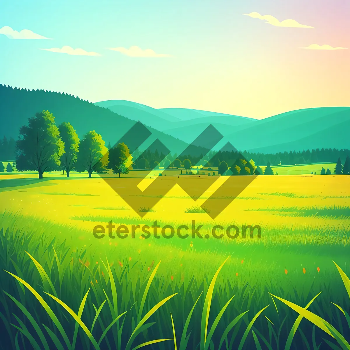 Picture of Serene Countryside Horizon with Lush Green Fields