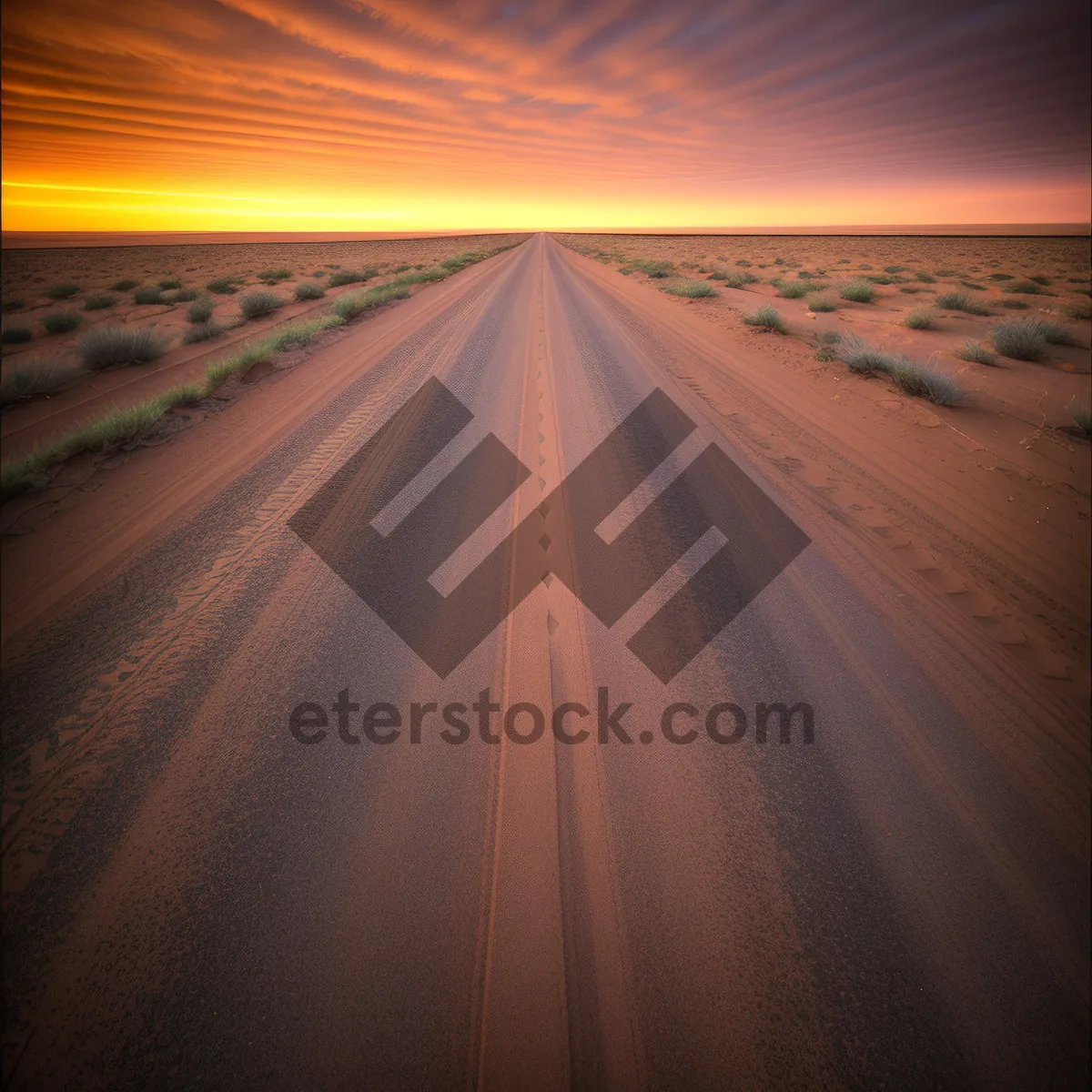 Picture of Fiery Desert Sunset: Vibrant Celestial Horizon
