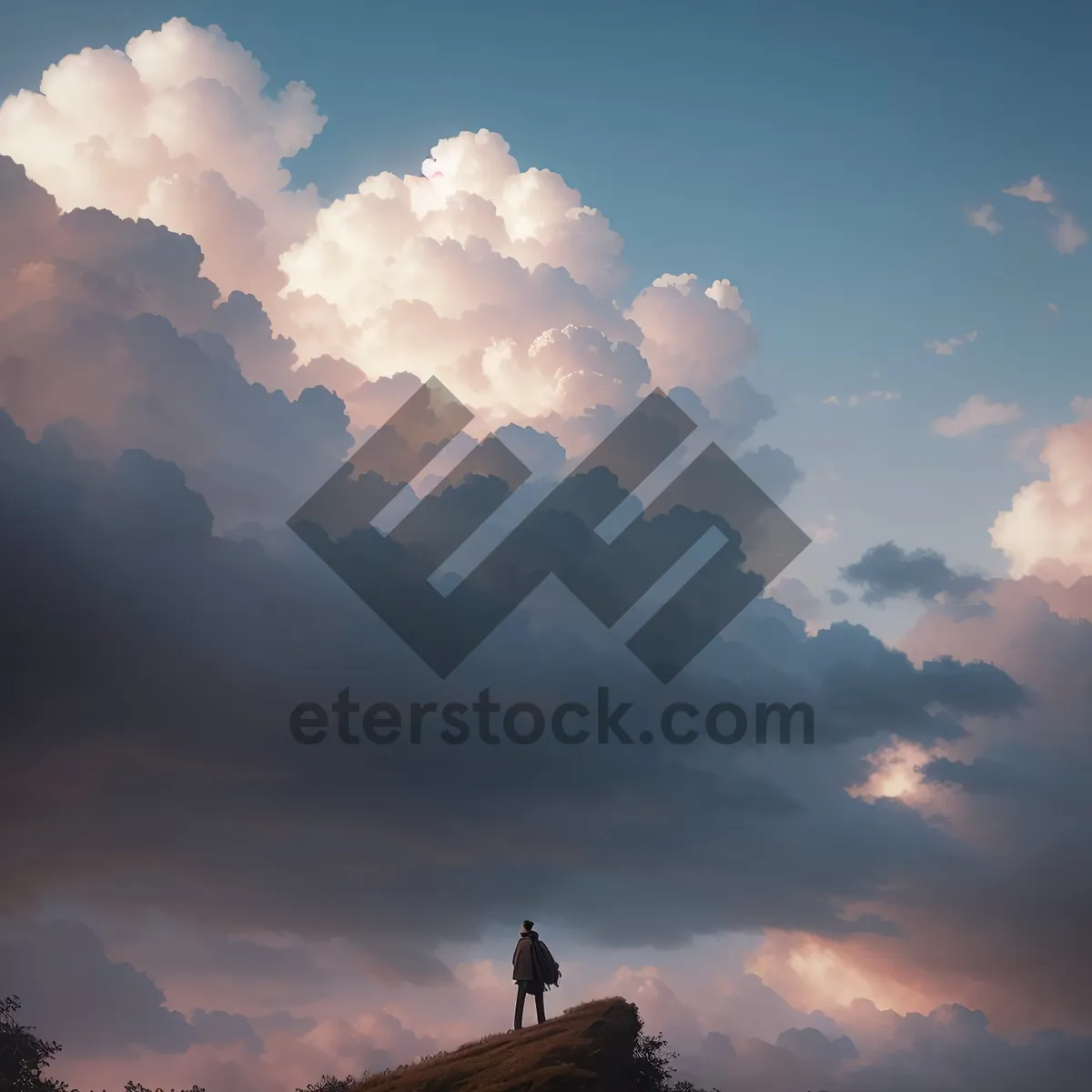 Picture of Serenity in the Skies: Sunny Cloudscape Over a Peaceful Landscape