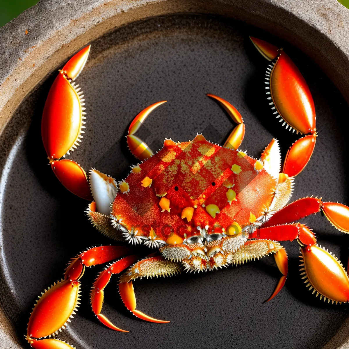 Picture of Fresh Rock Crab Claw on a Bed of Seafood Medley