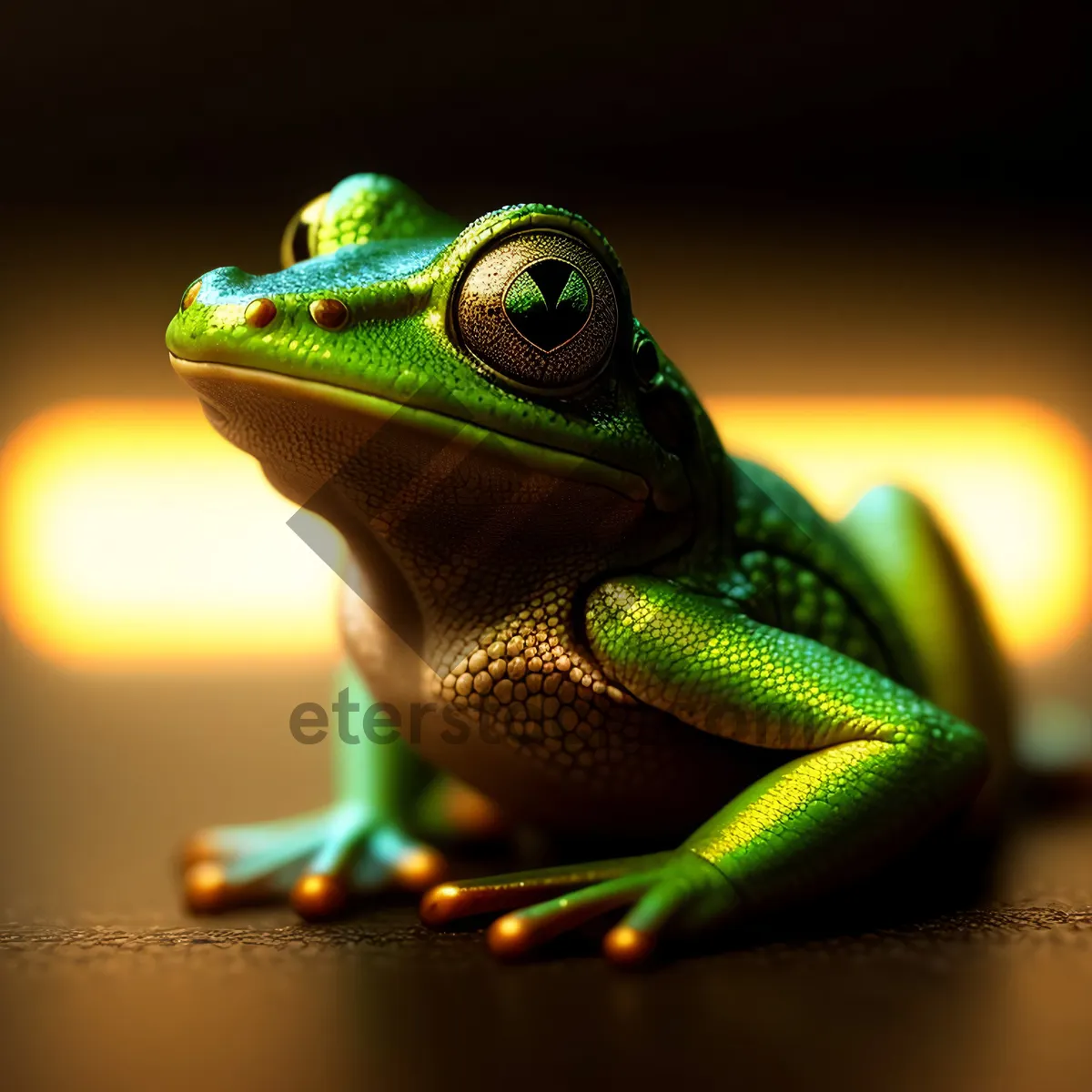 Picture of Vivid-eyed Tree Frog Peeping Through Leaf