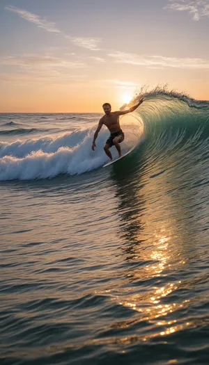 Sunset Surfing Fun on the Beach with Friends