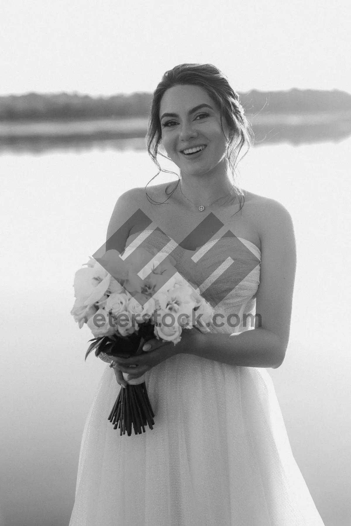 Picture of Happy Bride and Groom Celebrating Wedding Day Together