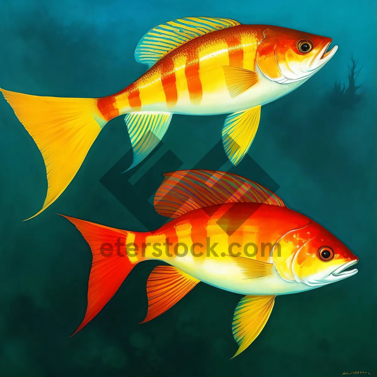 Picture of Golden Finned Carp Swimming in Aquarium