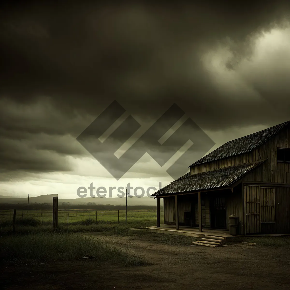 Picture of Rustic Farmhouse Beneath Serene Country Skyline