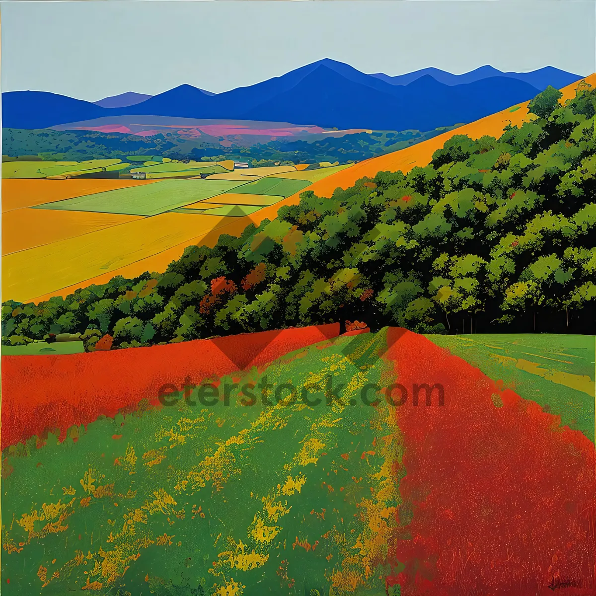 Picture of Sunlit Countryside Landscape with Rolling Hills