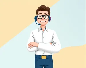 Cartoon character boy providing service, cutout style illustration.