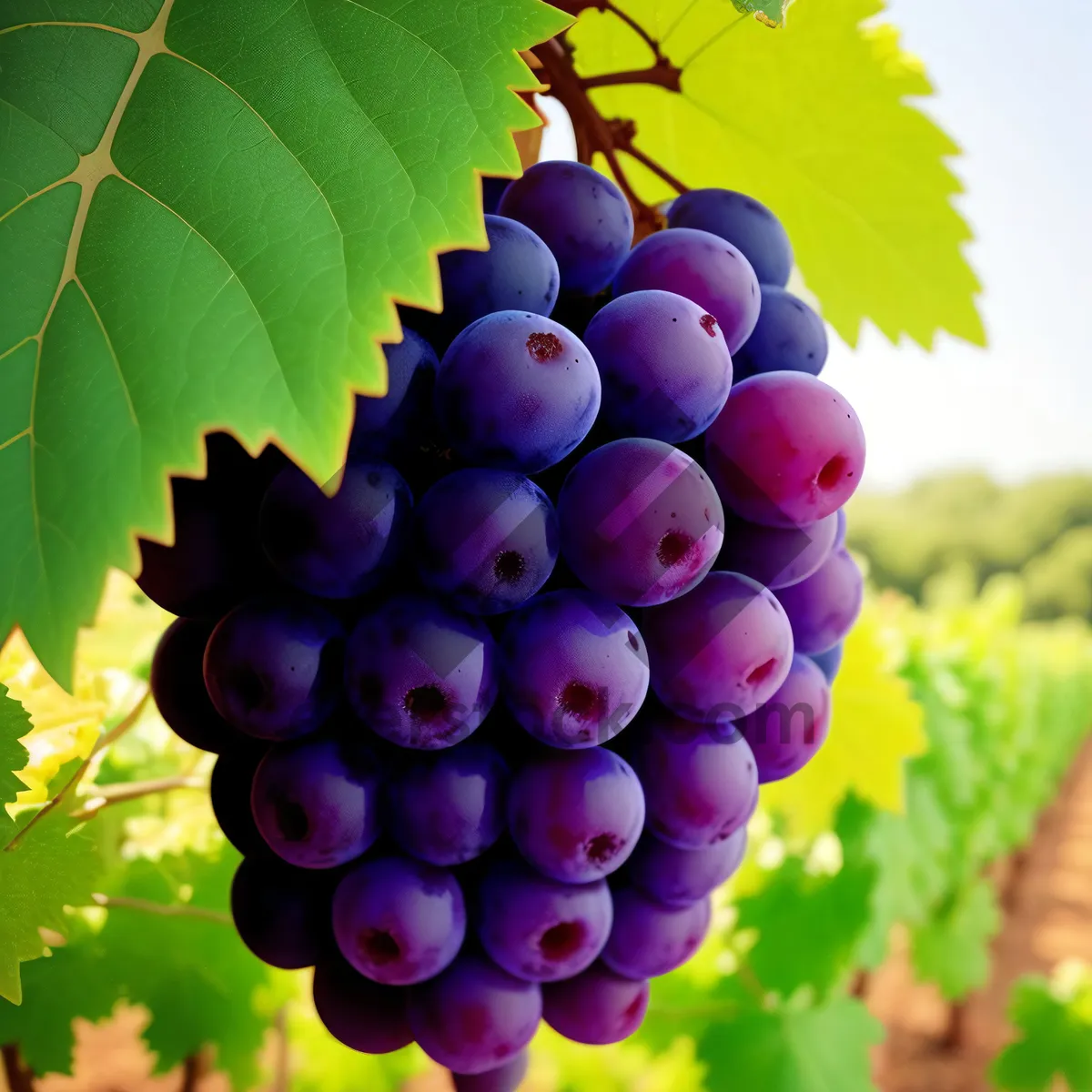 Picture of Juicy Grape Cluster on Vine for Fresh, Organic Wine