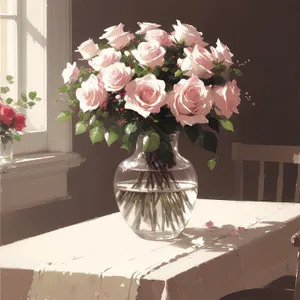 Romantic Pink Rose Bouquet in Wedding Vase