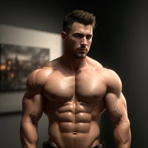 Ripped and Powerful: Muscular Man Flexing in Studio