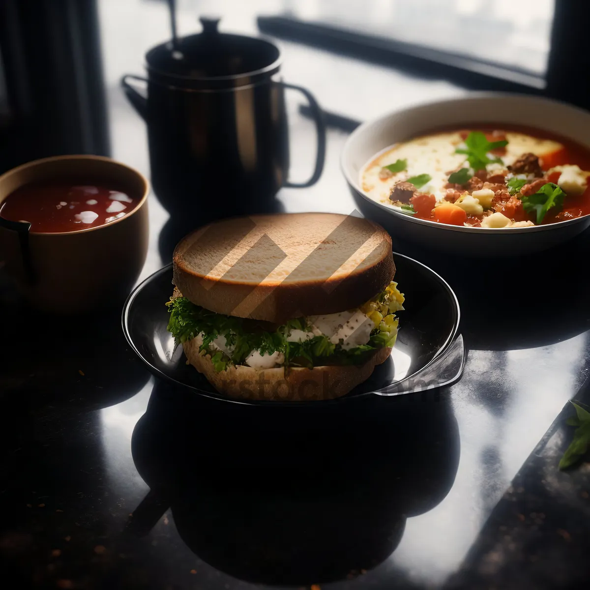 Picture of Fresh vegetable soup in a hot bowl.