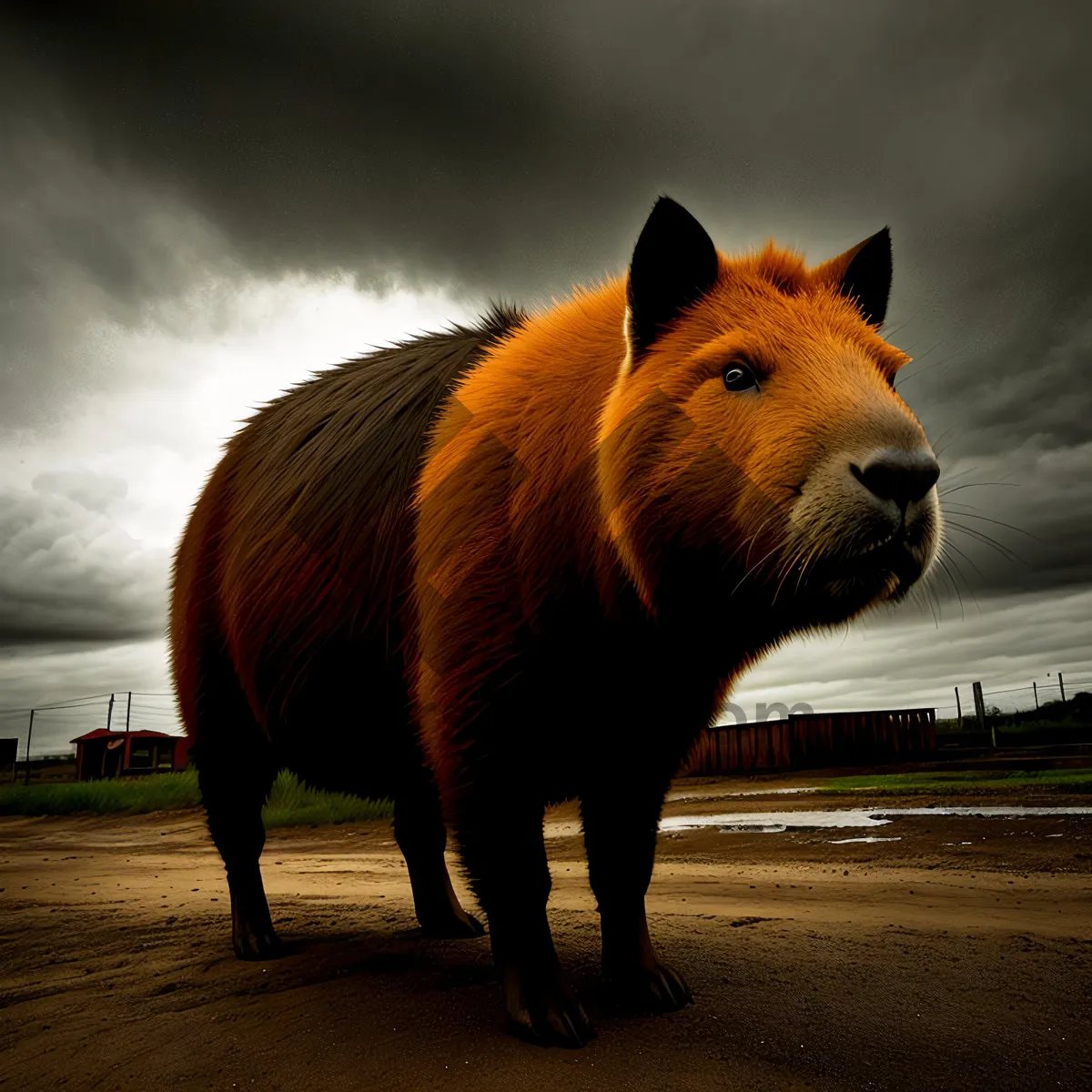 Picture of Wild Brown Stallion on Rural Ranch