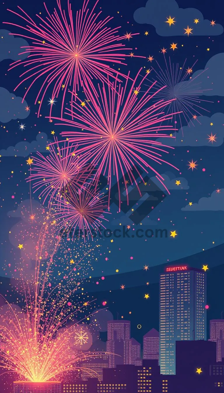 Picture of Dark Winter Night Fantasy Firework Celebration