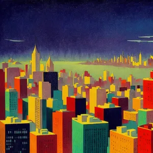 Colorful Cityscape with Tower and Pencils