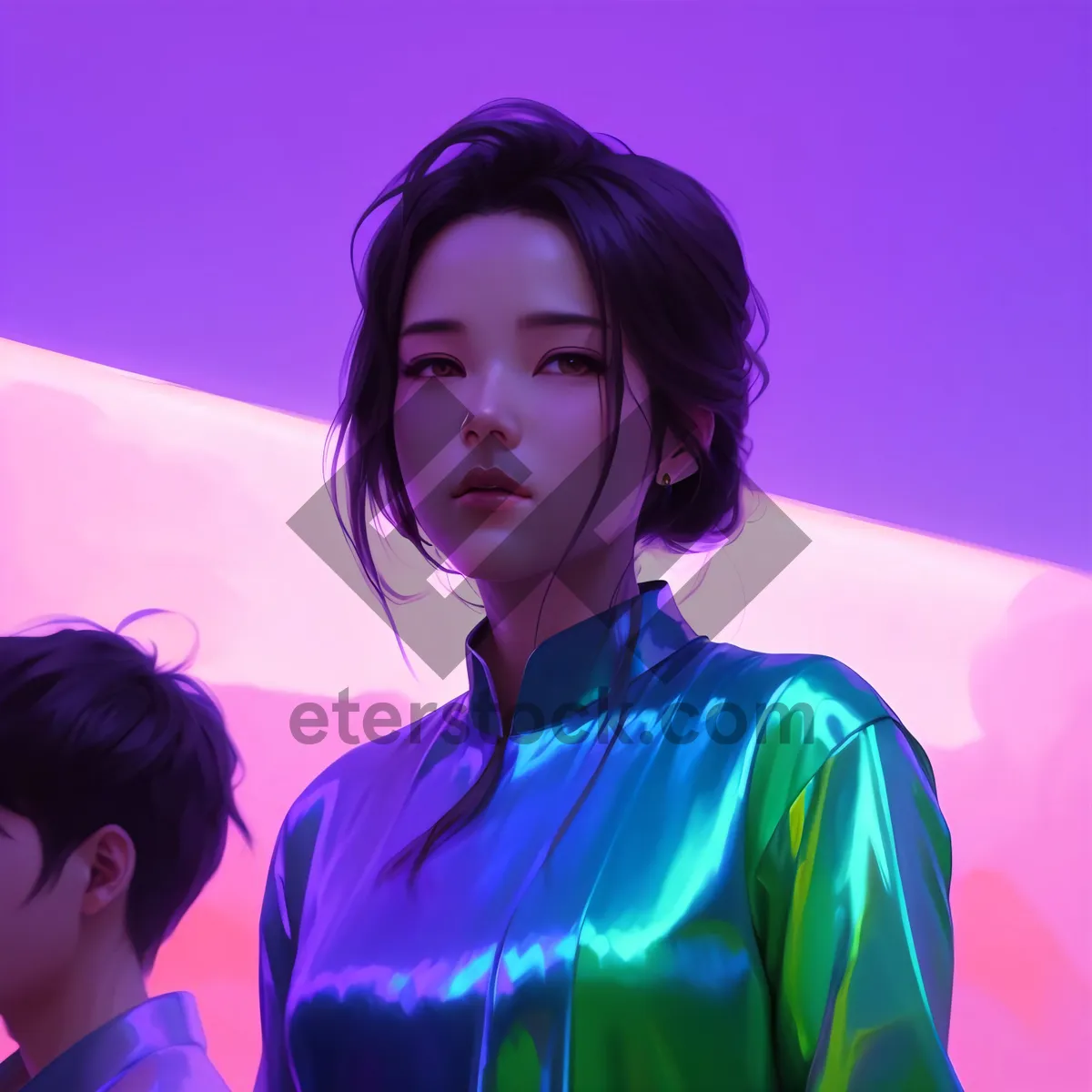 Picture of Beautiful Smiling Lady in Stylish Kimono Robe