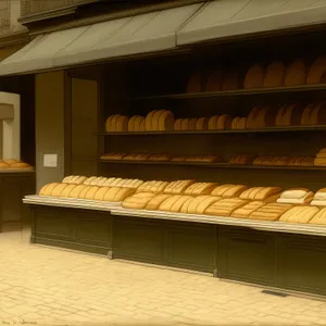 Modern Wood Bakery Interior with Table and Lamp