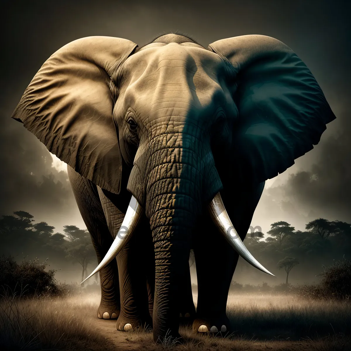 Picture of Mighty Tusked Elephant Roaming Serene Safari