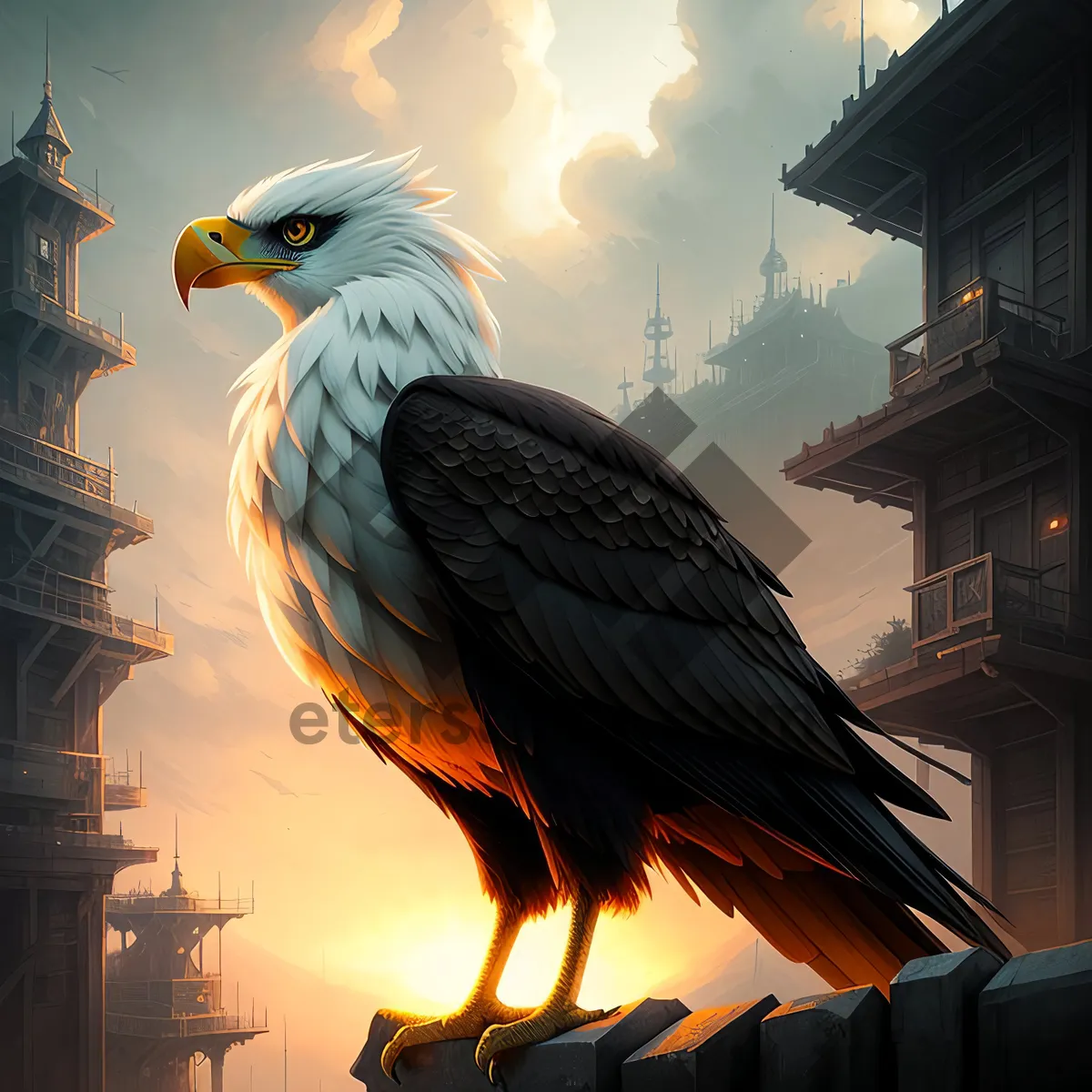 Picture of Bald Eagle with Piercing Gaze and Majestic Wings