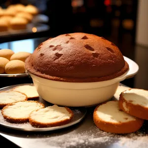 Delicious chocolate cake on rustic wooden table