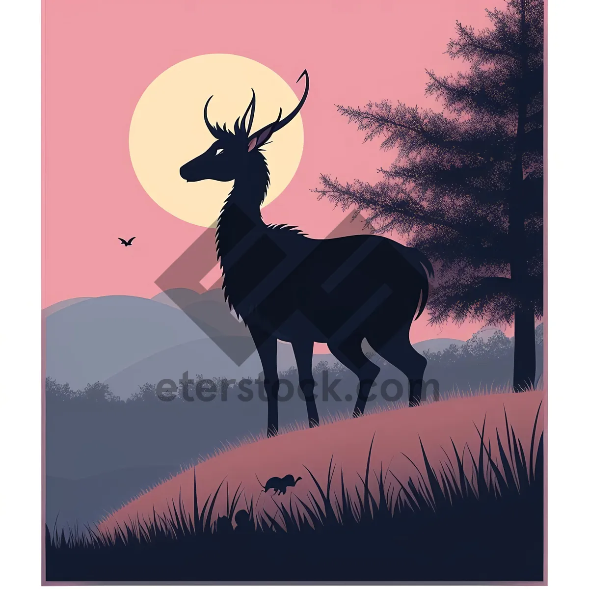 Picture of Giraffe and Deer Silhouette in Wild Sunset