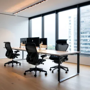 Modern luxury office interior with wooden furniture and lamp