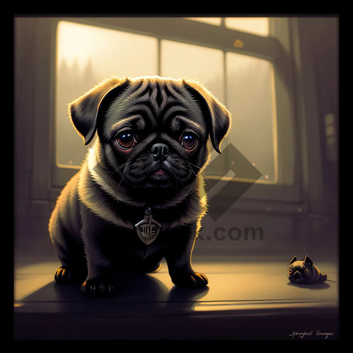 Picture of Adorable Wrinkled Pug Puppy - Purebred Bulldog Studio Portrait