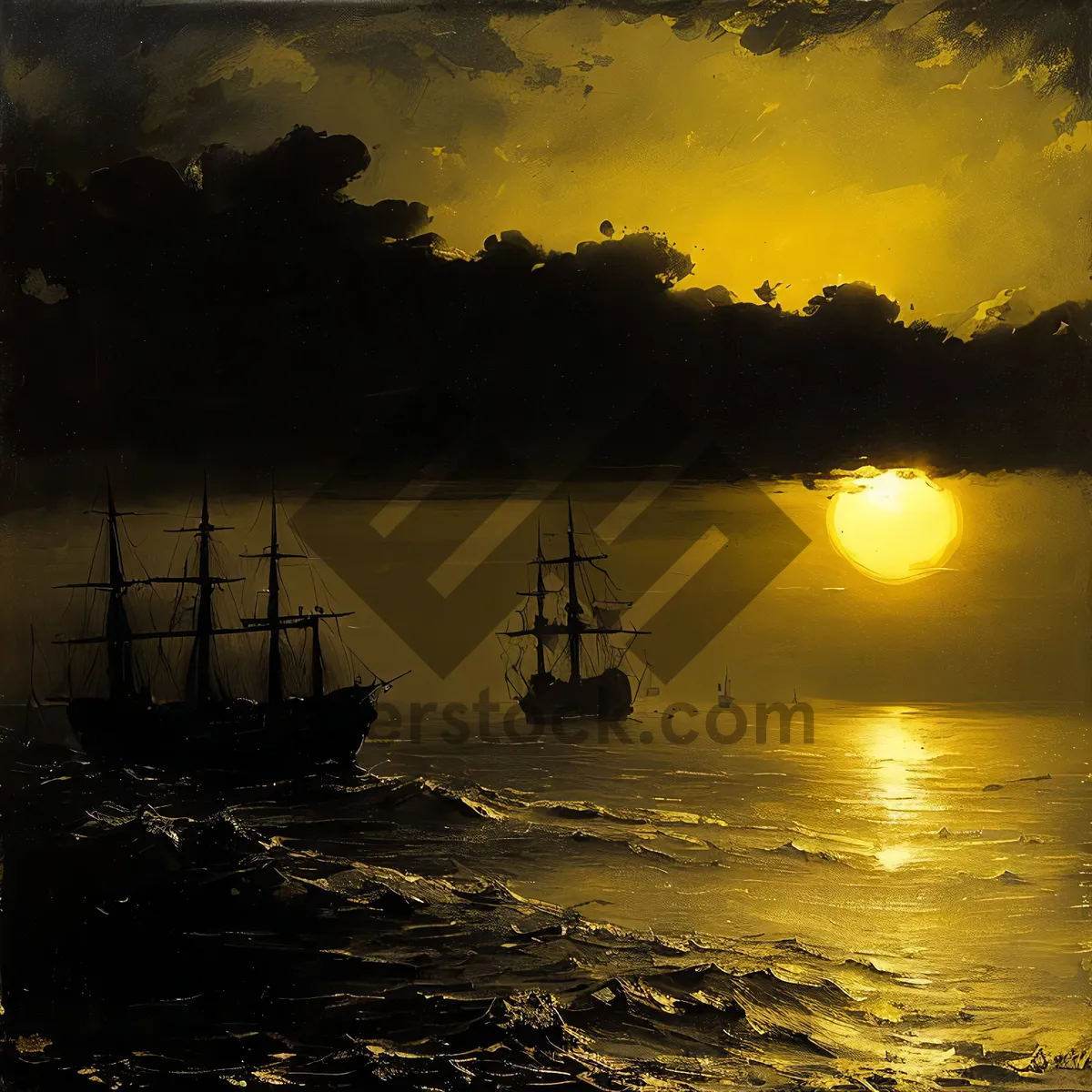 Picture of Pirate Ship at Dusk on the Ocean