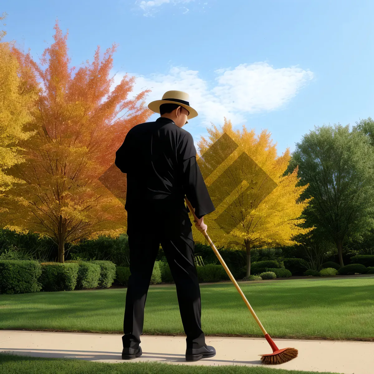 Picture of Summer Golfer Swinging on Fairway