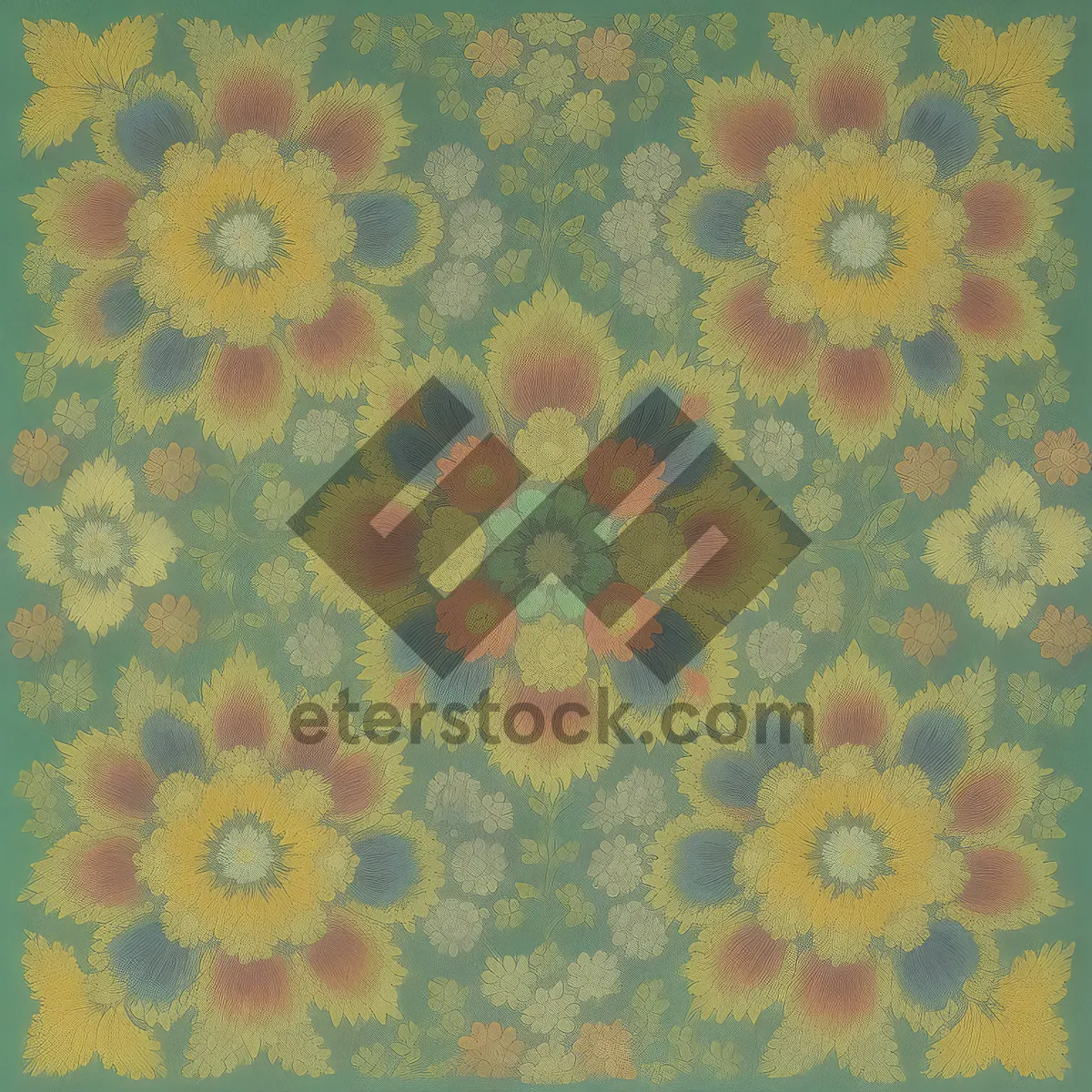 Picture of Floral Paisley Vintage Wallpaper: Yellow Sunflower Pattern