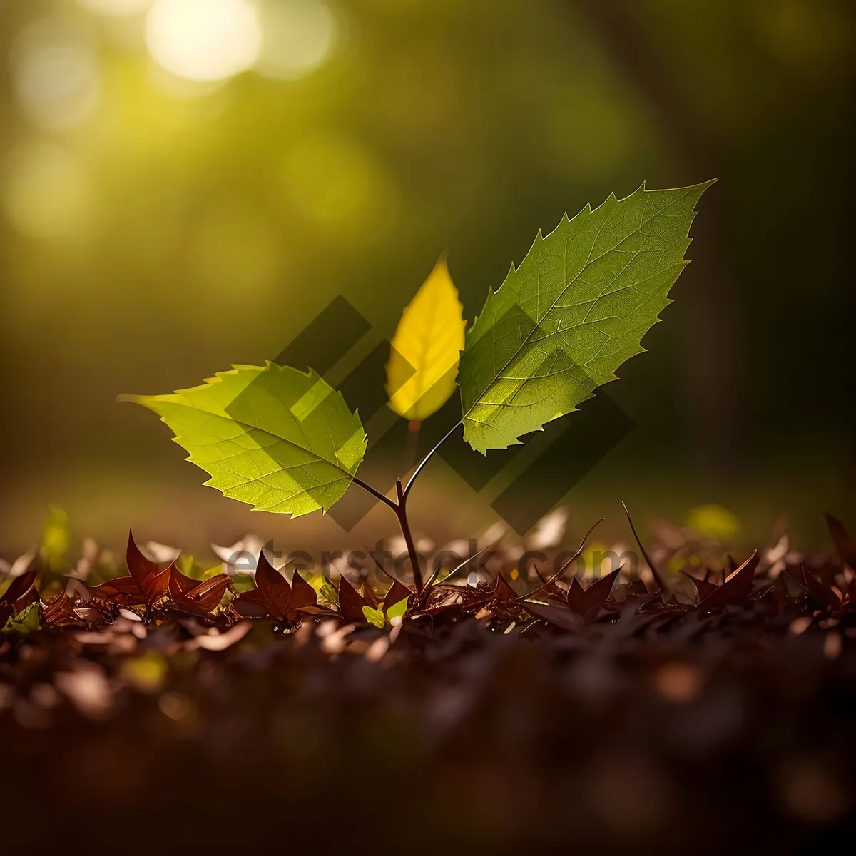 Picture of Vibrant Maple Leaves in Lush Forest