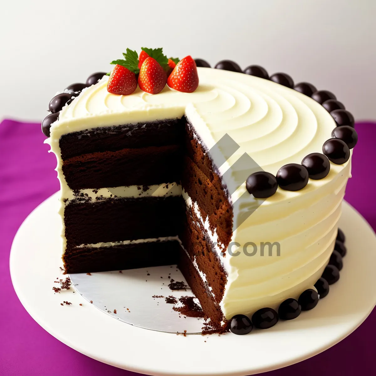 Picture of Delicious Strawberry Cream Cake with Mint