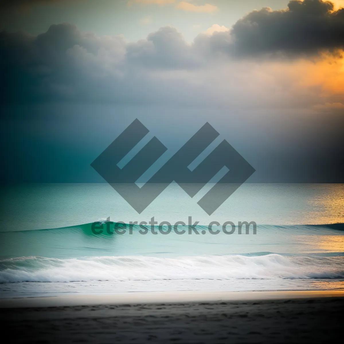 Picture of Serene Sunset Over Ocean's Golden Horizon