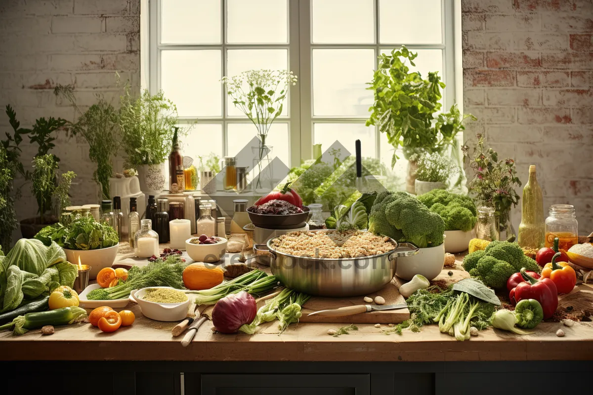 Picture of Table with potted plants in home garden setting