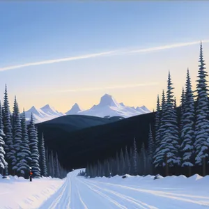 Winter Wonderland: Alpine Skiing in Snowy Mountain Landscape