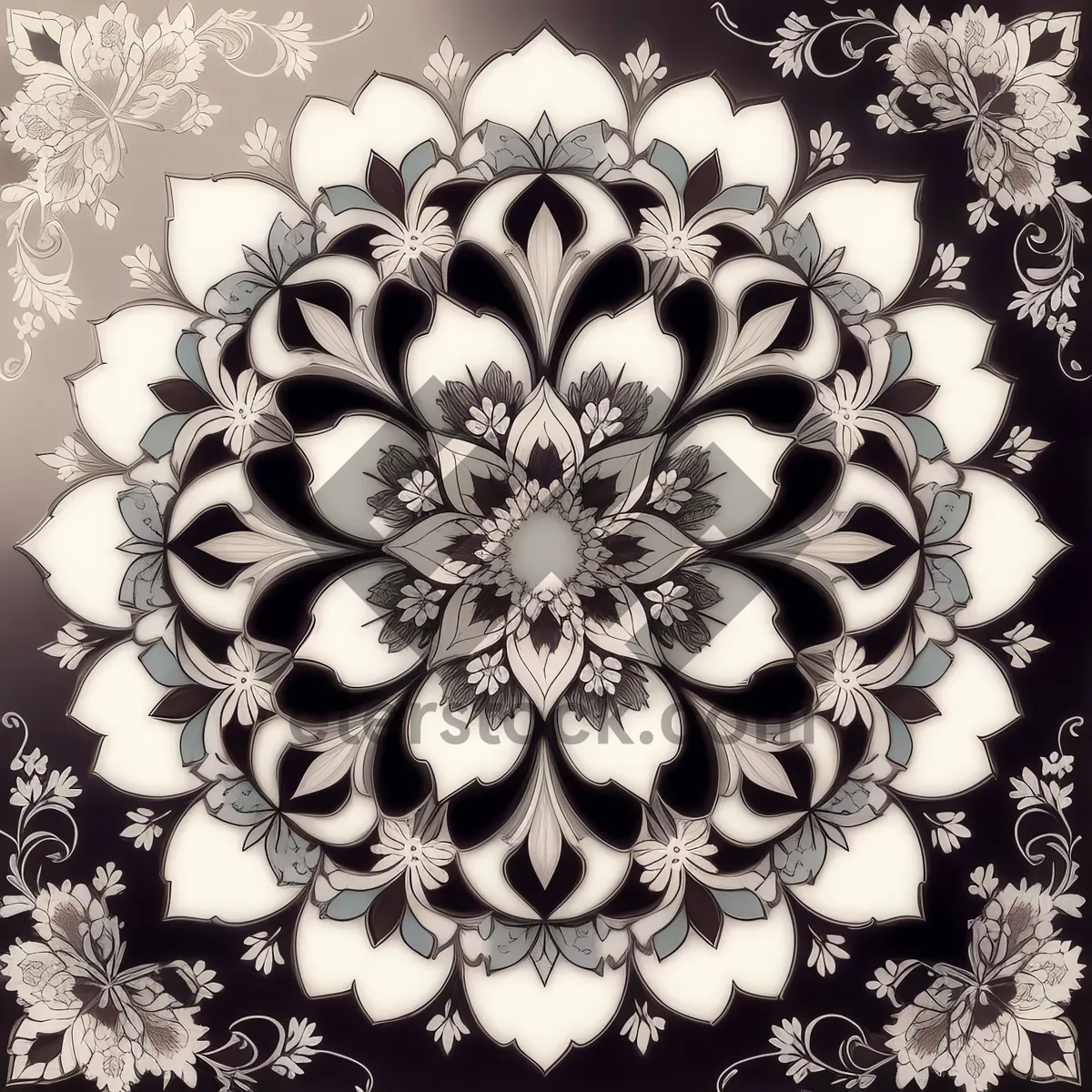 Picture of Damask Floral Retro Wallpaper: Vintage Ornate Design