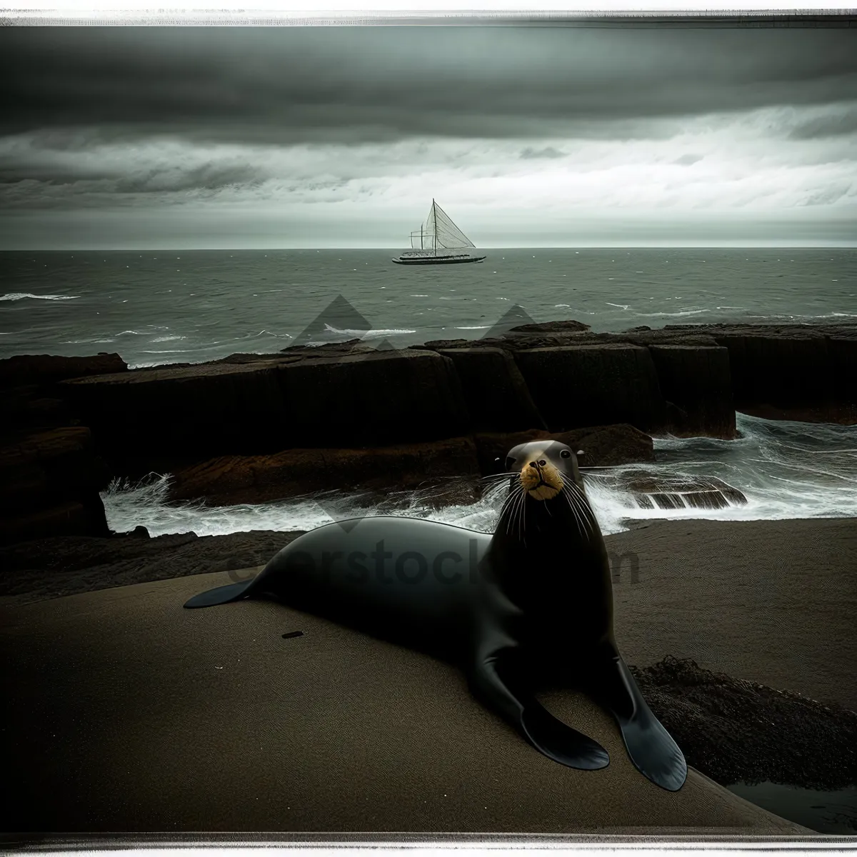 Picture of Coastal marine mammals basking by the shore.