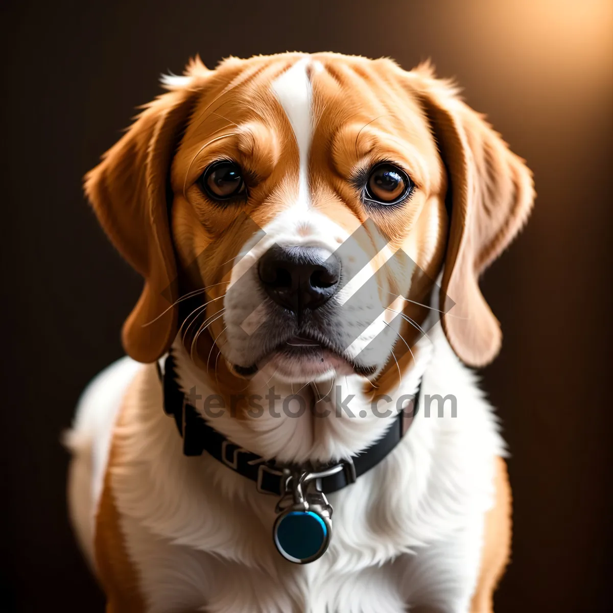 Picture of Adorable Brown Retriever Puppy Sitting with Collar