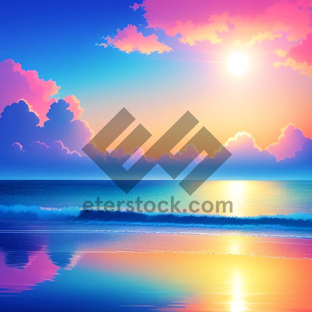 Picture of Vibrant Sunset Seascape over Ocean Horizon