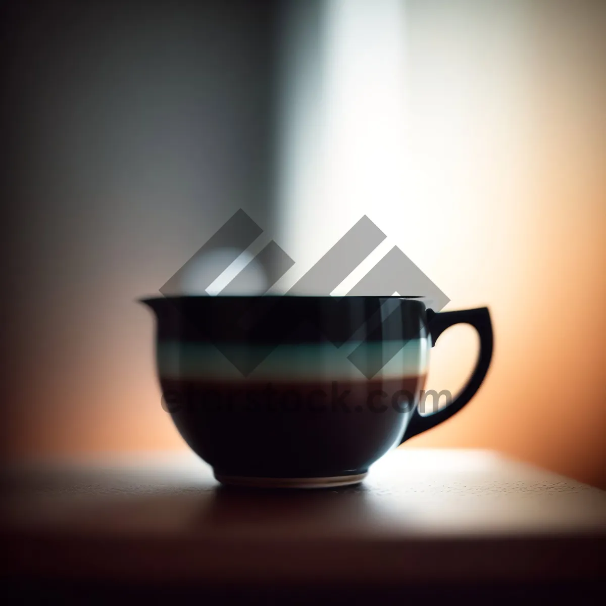 Picture of Hot Tea Cup on Saucer: Morning Beverage in Brown Ceramic Mug