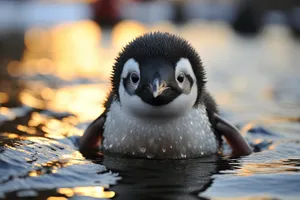 Black King Penguin Baby Bird with Beak Close-Up