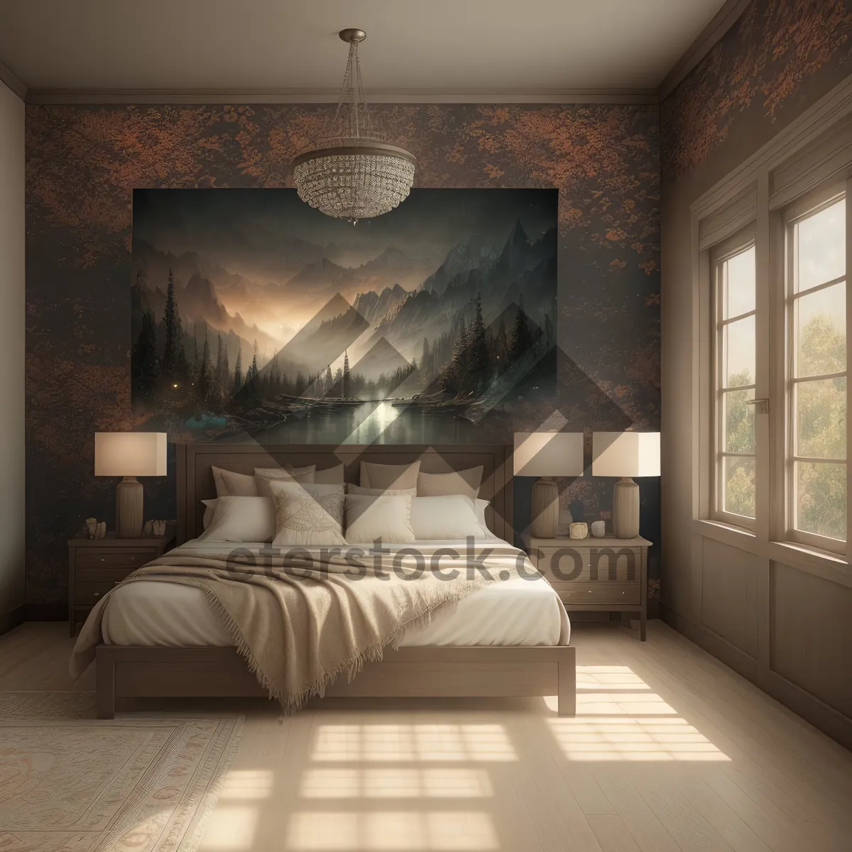 Picture of Modern Bedroom Interior with Cozy Furniture