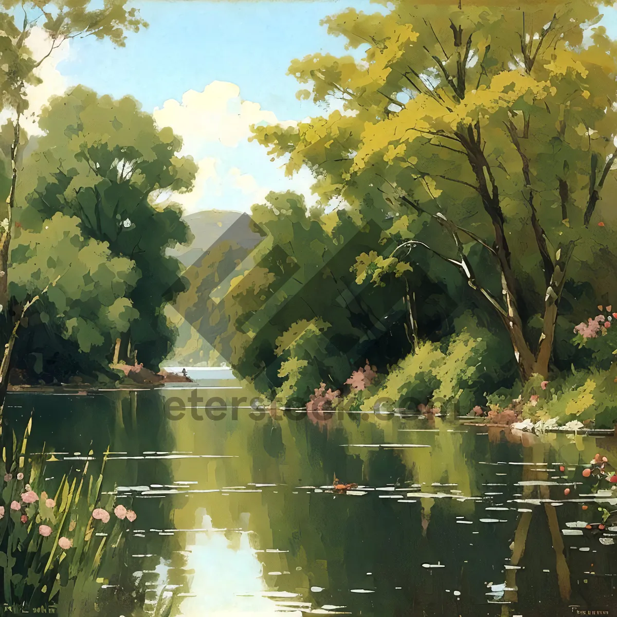 Picture of Serene Waterside Forest Reflection in Autumn