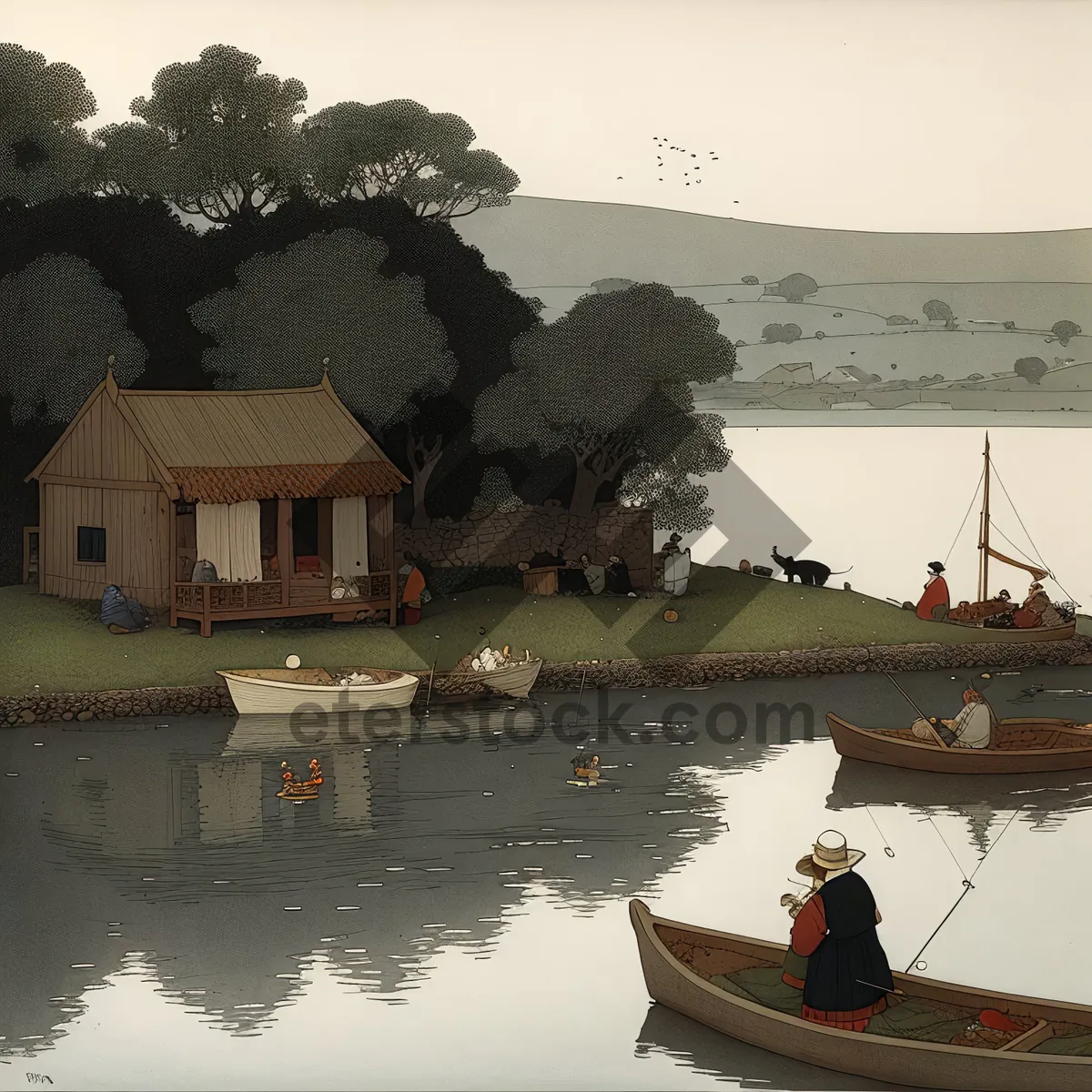 Picture of Coastal Boathouse Overlooking Serene Channel