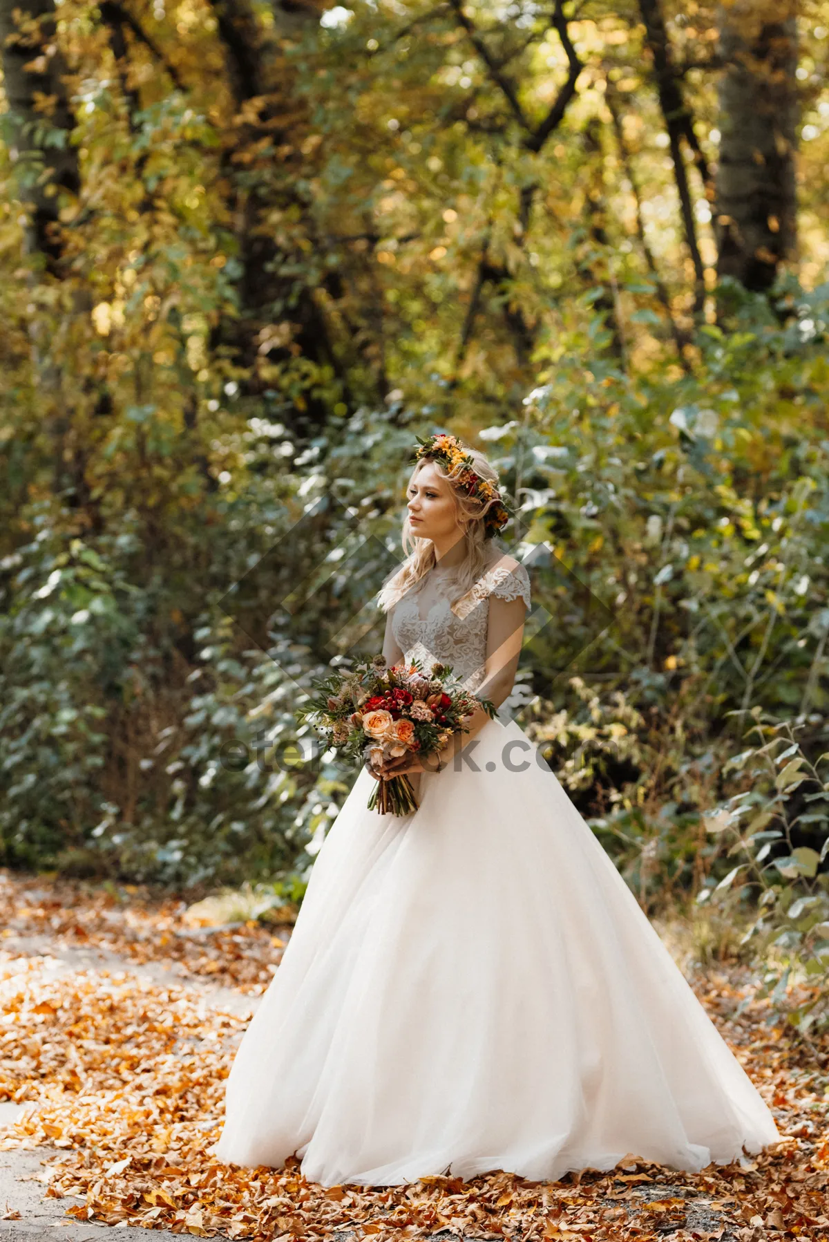 Picture of Smiling Bride and Groom Celebrate Wedding Outdoors