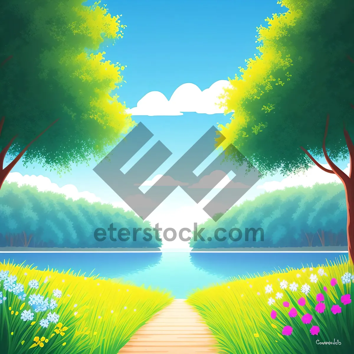 Picture of Sunset Over Meadow: Vibrant Skies and Serene Landscape