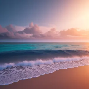 Sunset Paradise: Tranquil Beachscape with Vibrant Waves