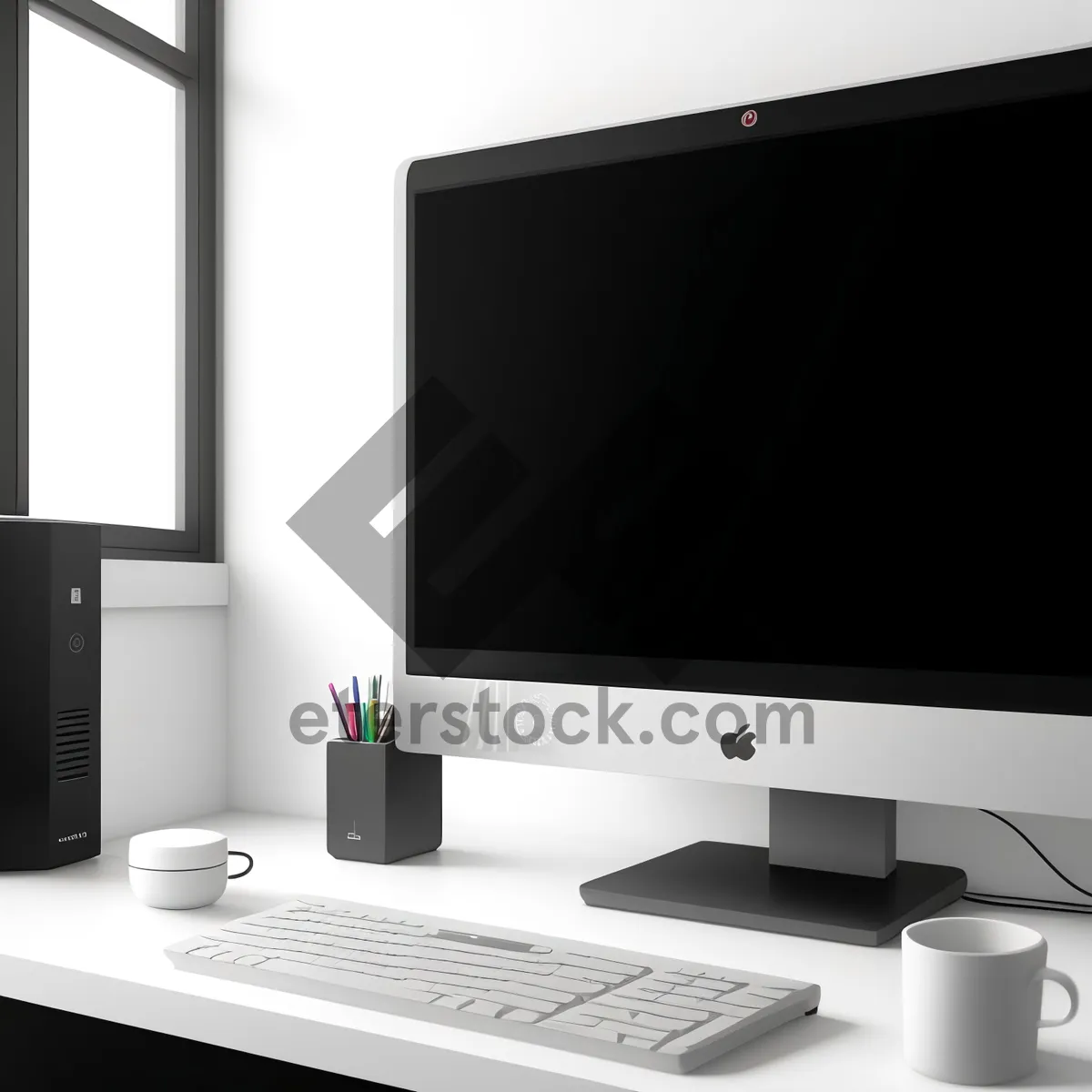 Picture of Modern Flat Screen Desktop Monitor with Keyboard