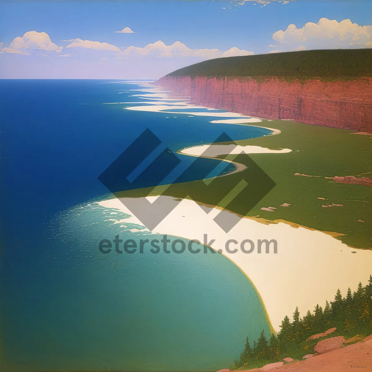 Picture of Serene Coastal Paradise: Sky, Trees, and Crystal Waters