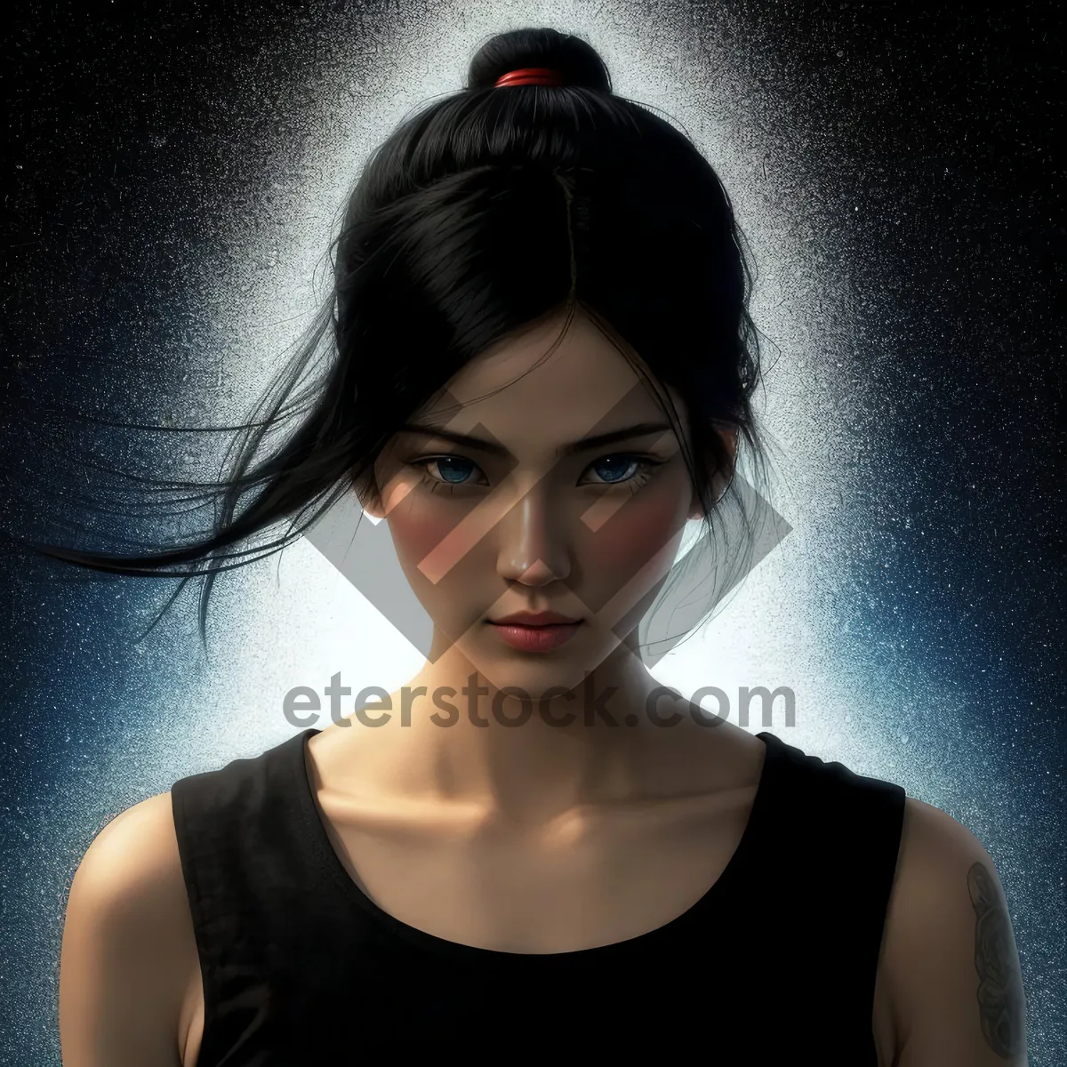 Picture of Attractive brunette model with dark makeup and mask